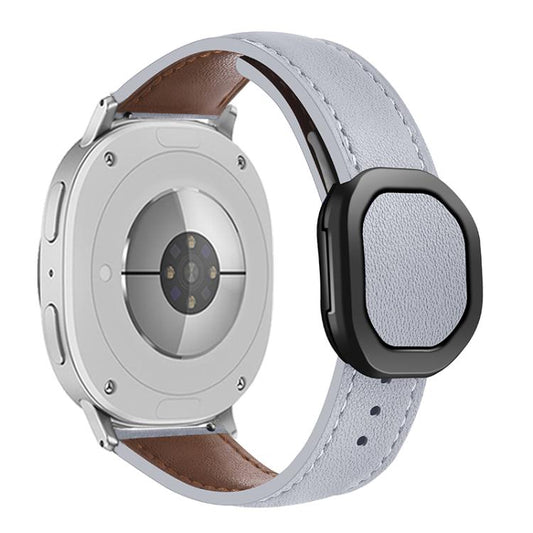 For Samsung Galaxy Watch8 / Watch8 Classic Magnetic Fold Genuine Buckle Leather Watch Band(Light Gray) - Watch Bands by buy2fix | Online Shopping UK | buy2fix