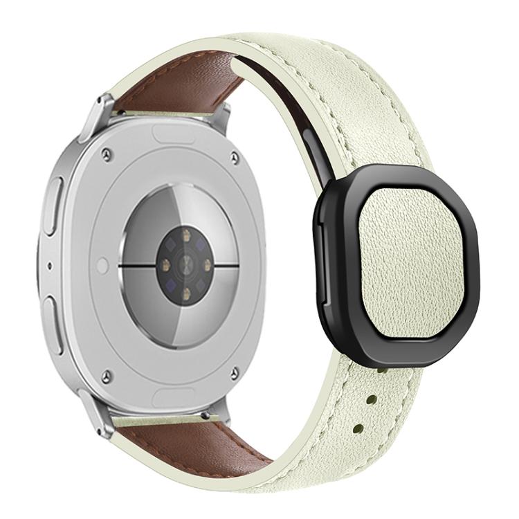 For Samsung Galaxy Watch8 / Watch8 Classic Magnetic Fold Genuine Buckle Leather Watch Band(Beige) - Watch Bands by buy2fix | Online Shopping UK | buy2fix