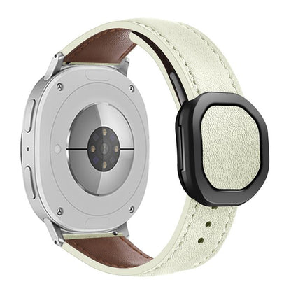For Samsung Galaxy Watch8 / Watch8 Classic Magnetic Fold Genuine Buckle Leather Watch Band(Beige) - Watch Bands by buy2fix | Online Shopping UK | buy2fix