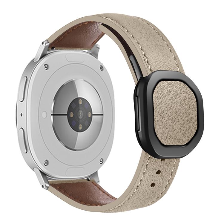 For Samsung Galaxy Watch8 / Watch8 Classic Magnetic Fold Genuine Buckle Leather Watch Band(Apricot) - Watch Bands by buy2fix | Online Shopping UK | buy2fix