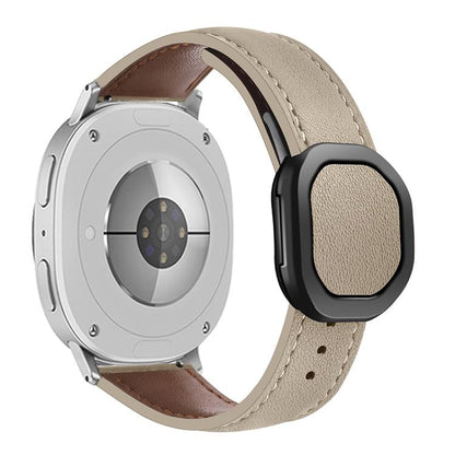 For Samsung Galaxy Watch8 / Watch8 Classic Magnetic Fold Genuine Buckle Leather Watch Band(Apricot) - Watch Bands by buy2fix | Online Shopping UK | buy2fix