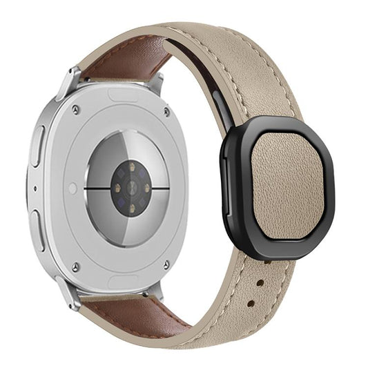 For Samsung Galaxy Watch8 / Watch8 Classic Magnetic Fold Genuine Buckle Leather Watch Band(Apricot) - Watch Bands by buy2fix | Online Shopping UK | buy2fix