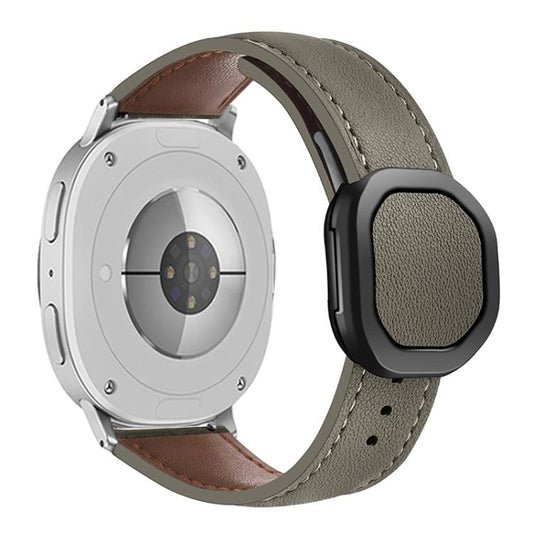 For Samsung Galaxy Watch8 / Watch8 Classic Magnetic Fold Genuine Buckle Leather Watch Band(Grey Brown) - Watch Bands by buy2fix | Online Shopping UK | buy2fix