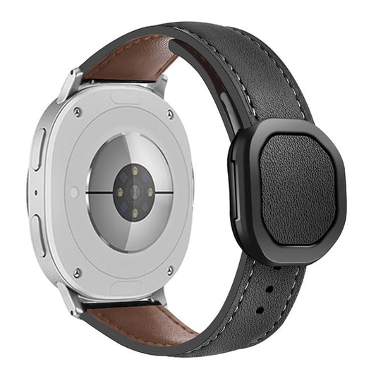 For Samsung Galaxy Watch8 / Watch8 Classic Magnetic Fold Genuine Buckle Leather Watch Band(Black) - Watch Bands by buy2fix | Online Shopping UK | buy2fix