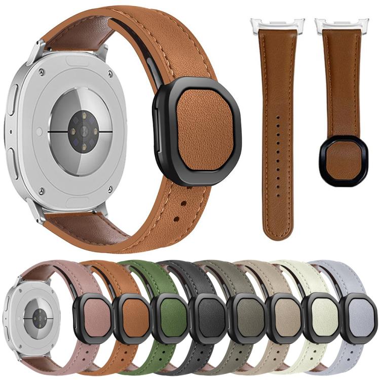 For Samsung Galaxy Watch8 / Watch8 Classic Magnetic Fold Genuine Buckle Leather Watch Band(Brown) - Watch Bands by buy2fix | Online Shopping UK | buy2fix