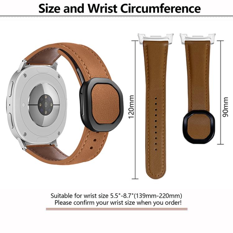 For Samsung Galaxy Watch8 / Watch8 Classic Magnetic Fold Genuine Buckle Leather Watch Band(Brown) - Watch Bands by buy2fix | Online Shopping UK | buy2fix