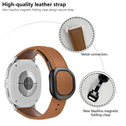 For Samsung Galaxy Watch8 / Watch8 Classic Magnetic Fold Genuine Buckle Leather Watch Band(Black) - Watch Bands by buy2fix | Online Shopping UK | buy2fix
