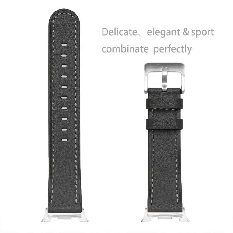 For Samsung Galaxy Watch8 / Watch8 Classic Round Tail Square Buckle Leather Watch Band(Black) - Watch Bands by buy2fix | Online Shopping UK | buy2fix