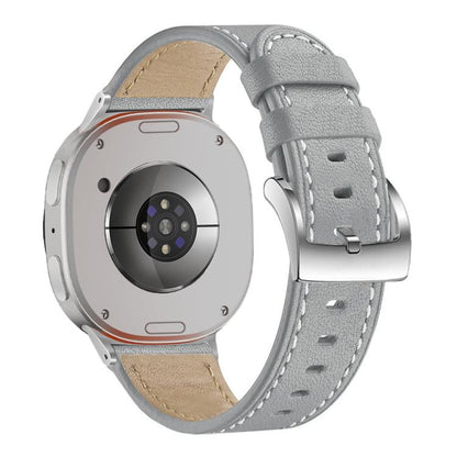 For Samsung Galaxy Watch8 / Watch8 Classic Round Tail Square Buckle Leather Watch Band(Gray) - Watch Bands by buy2fix | Online Shopping UK | buy2fix