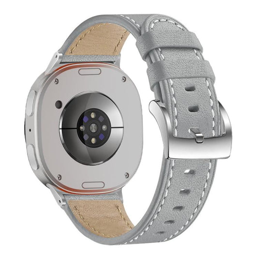 For Samsung Galaxy Watch8 / Watch8 Classic Round Tail Square Buckle Leather Watch Band(Gray) - Watch Bands by buy2fix | Online Shopping UK | buy2fix