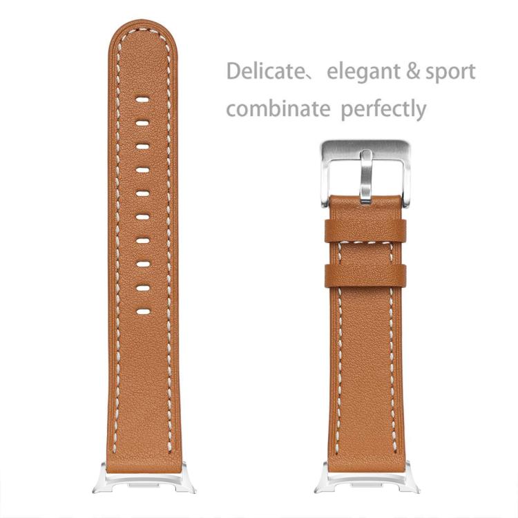 For Samsung Galaxy Watch8 / Watch8 Classic Round Tail Square Buckle Leather Watch Band(Brown) - Watch Bands by buy2fix | Online Shopping UK | buy2fix