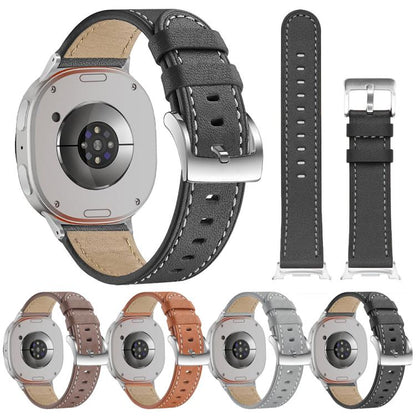 For Samsung Galaxy Watch8 / Watch8 Classic Round Tail Square Buckle Leather Watch Band(Black) - Watch Bands by buy2fix | Online Shopping UK | buy2fix