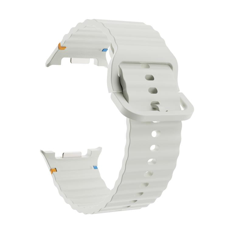 For Samsung Galaxy Watch8 40mm Rhombic Texture Bezel and Wavy Grain Stitched Color Buckle Silicone Watch Band(Starlight Silver) - Watch Bands by buy2fix | Online Shopping UK | buy2fix