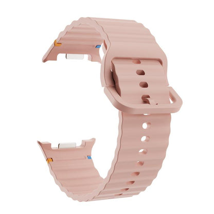 For Samsung Galaxy Watch8 40mm Rhombic Texture Bezel and Wavy Grain Stitched Color Buckle Silicone Watch Band(Pink Silver) - Watch Bands by buy2fix | Online Shopping UK | buy2fix