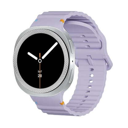 For Samsung Galaxy Watch8 40mm Rhombic Texture Bezel and Wavy Grain Stitched Color Buckle Silicone Watch Band(Purple Silver) - Watch Bands by buy2fix | Online Shopping UK | buy2fix