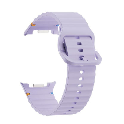For Samsung Galaxy Watch8 40mm Rhombic Texture Bezel and Wavy Grain Stitched Color Buckle Silicone Watch Band(Purple Silver) - Watch Bands by buy2fix | Online Shopping UK | buy2fix