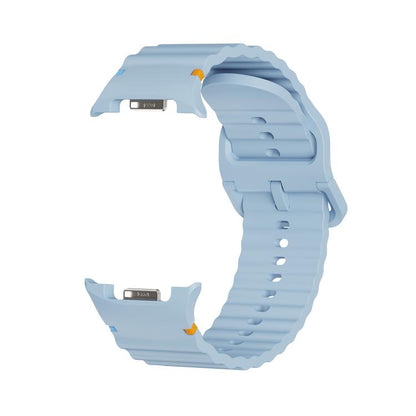 For Samsung Galaxy Watch8 40mm Rhombic Texture Bezel and Wavy Grain Stitched Color Buckle Silicone Watch Band(Light Blue Silver) - Watch Bands by buy2fix | Online Shopping UK | buy2fix