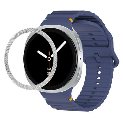 For Samsung Galaxy Watch8 40mm Rhombic Texture Bezel and Wavy Grain Stitched Color Buckle Silicone Watch Band(Midnight Blue Silver) - Watch Bands by buy2fix | Online Shopping UK | buy2fix