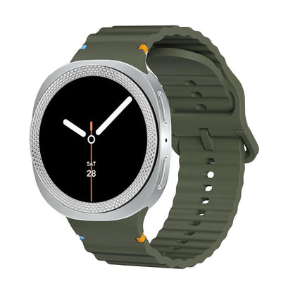 For Samsung Galaxy Watch8 40mm Rhombic Texture Bezel and Wavy Grain Stitched Color Buckle Silicone Watch Band(Army Green Silver) - Watch Bands by buy2fix | Online Shopping UK | buy2fix