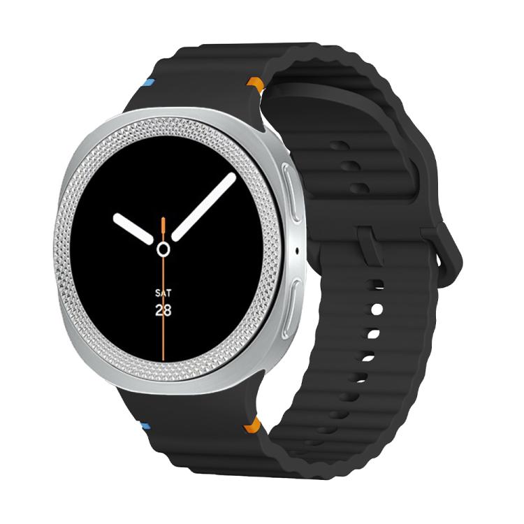 For Samsung Galaxy Watch8 40mm Rhombic Texture Bezel and Wavy Grain Stitched Color Buckle Silicone Watch Band(Black Silver) - Watch Bands by buy2fix | Online Shopping UK | buy2fix