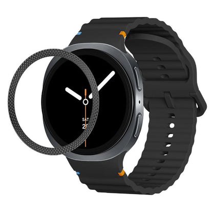 For Samsung Galaxy Watch8 40mm Rhombic Texture Bezel and Wavy Grain Stitched Color Buckle Silicone Watch Band(Black Black) - Watch Bands by buy2fix | Online Shopping UK | buy2fix