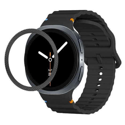 For Samsung Galaxy Watch8 40mm Rhombic Texture Bezel and Wavy Grain Stitched Color Buckle Silicone Watch Band(Black Black) - Watch Bands by buy2fix | Online Shopping UK | buy2fix