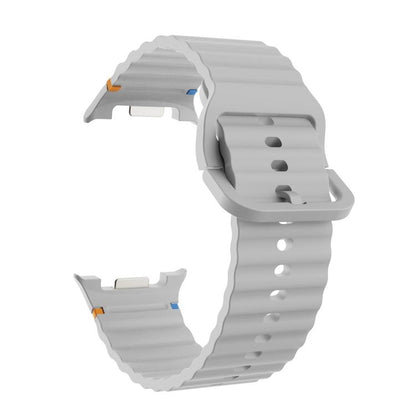 For Samsung Galaxy Watch8 40mm Rhombic Texture Bezel and Wavy Grain Stitched Color Buckle Silicone Watch Band(Gray Black) - Watch Bands by buy2fix | Online Shopping UK | buy2fix