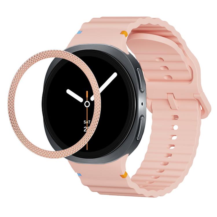 For Samsung Galaxy Watch8 40mm Rhombic Texture Bezel and Wavy Grain Stitched Color Buckle Silicone Watch Band(Pink Rose Gold) - Watch Bands by buy2fix | Online Shopping UK | buy2fix