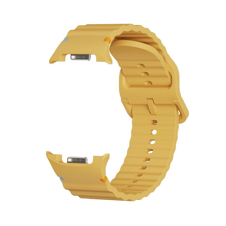 For Samsung Galaxy Watch8 44mm Rhombic Texture Bezel and Wavy Grain Stitched Color Buckle Silicone Watch Band(Yellow Silver) - Watch Bands by buy2fix | Online Shopping UK | buy2fix