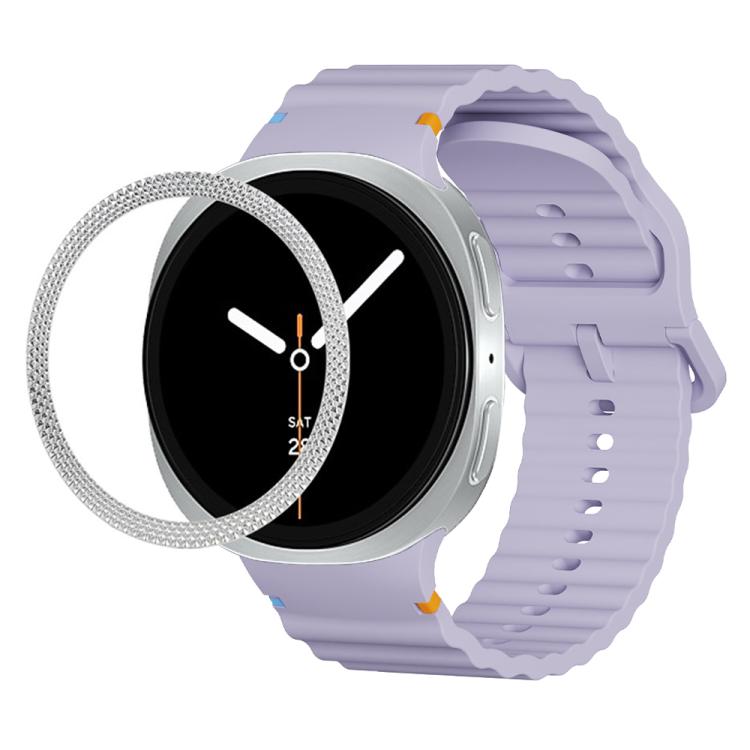 For Samsung Galaxy Watch8 44mm Rhombic Texture Bezel and Wavy Grain Stitched Color Buckle Silicone Watch Band(Purple Silver) - Watch Bands by buy2fix | Online Shopping UK | buy2fix