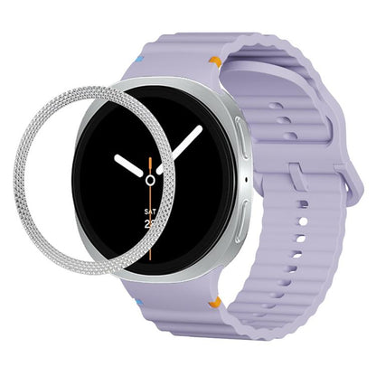 For Samsung Galaxy Watch8 44mm Rhombic Texture Bezel and Wavy Grain Stitched Color Buckle Silicone Watch Band(Purple Silver) - Watch Bands by buy2fix | Online Shopping UK | buy2fix