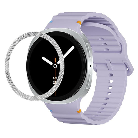 For Samsung Galaxy Watch8 44mm Rhombic Texture Bezel and Wavy Grain Stitched Color Buckle Silicone Watch Band(Purple Silver) - Watch Bands by buy2fix | Online Shopping UK | buy2fix