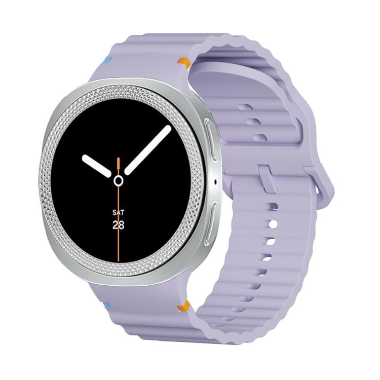 For Samsung Galaxy Watch8 44mm Rhombic Texture Bezel and Wavy Grain Stitched Color Buckle Silicone Watch Band(Purple Silver) - Watch Bands by buy2fix | Online Shopping UK | buy2fix