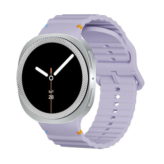 For Samsung Galaxy Watch8 44mm Rhombic Texture Bezel and Wavy Grain Stitched Color Buckle Silicone Watch Band(Purple Silver) - Watch Bands by buy2fix | Online Shopping UK | buy2fix