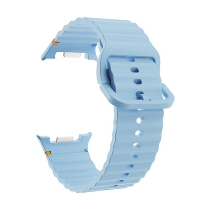 For Samsung Galaxy Watch8 44mm Rhombic Texture Bezel and Wavy Grain Stitched Color Buckle Silicone Watch Band(Light Blue Silver) - Watch Bands by buy2fix | Online Shopping UK | buy2fix