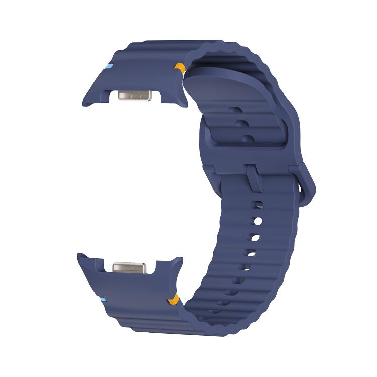 For Samsung Galaxy Watch8 44mm Rhombic Texture Bezel and Wavy Grain Stitched Color Buckle Silicone Watch Band(Midnight Blue Silver) - Watch Bands by buy2fix | Online Shopping UK | buy2fix
