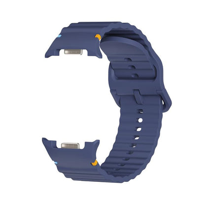 For Samsung Galaxy Watch8 44mm Rhombic Texture Bezel and Wavy Grain Stitched Color Buckle Silicone Watch Band(Midnight Blue Silver) - Watch Bands by buy2fix | Online Shopping UK | buy2fix