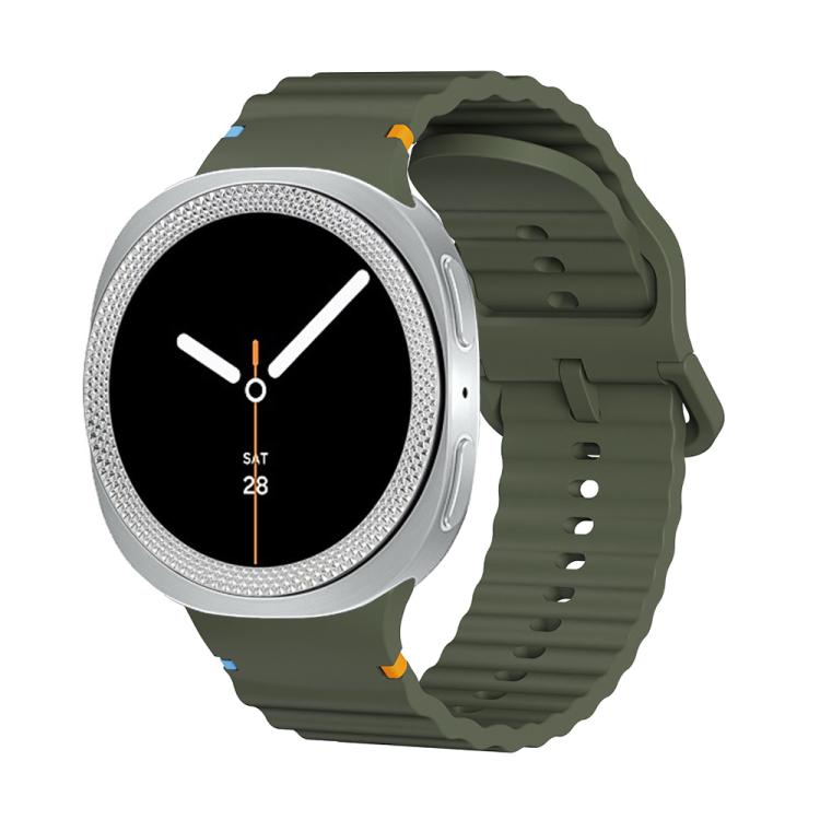 For Samsung Galaxy Watch8 44mm Rhombic Texture Bezel and Wavy Grain Stitched Color Buckle Silicone Watch Band(Army Green Silver) - Watch Bands by buy2fix | Online Shopping UK | buy2fix