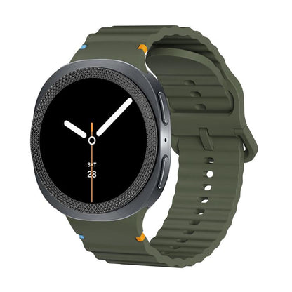 For Samsung Galaxy Watch8 44mm Rhombic Texture Bezel and Wavy Grain Stitched Color Buckle Silicone Watch Band(Army Green Black) - Watch Bands by buy2fix | Online Shopping UK | buy2fix