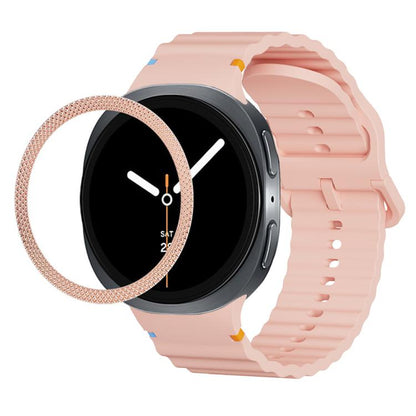 For Samsung Galaxy Watch8 44mm Rhombic Texture Bezel and Wavy Grain Stitched Color Buckle Silicone Watch Band(Pink Rose Gold) - Watch Bands by buy2fix | Online Shopping UK | buy2fix