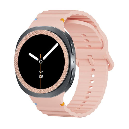 For Samsung Galaxy Watch8 44mm Rhombic Texture Bezel and Wavy Grain Stitched Color Buckle Silicone Watch Band(Pink Rose Gold) - Watch Bands by buy2fix | Online Shopping UK | buy2fix