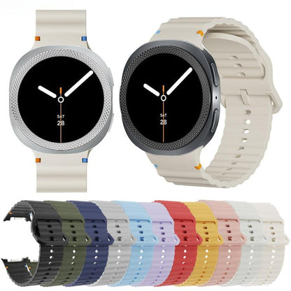 For Samsung Galaxy Watch8 44mm Rhombic Texture Bezel and Wavy Grain Stitched Color Buckle Silicone Watch Band(Starlight Silver) - Watch Bands by buy2fix | Online Shopping UK | buy2fix