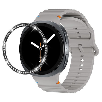 For Samsung Galaxy Watch8 44mm Diamond Bezel and Wavy Grain Stitched Color Buckle Silicone Watch Band(Gray Black) - Watch Bands by buy2fix | Online Shopping UK | buy2fix