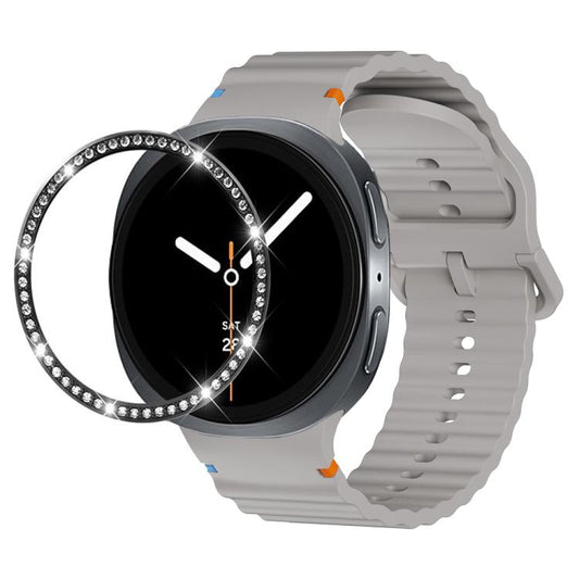 For Samsung Galaxy Watch8 44mm Diamond Bezel and Wavy Grain Stitched Color Buckle Silicone Watch Band(Gray Black) - Watch Bands by buy2fix | Online Shopping UK | buy2fix