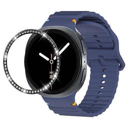 For Samsung Galaxy Watch8 44mm Diamond Bezel and Wavy Grain Stitched Color Buckle Silicone Watch Band(Midnight Blue Black) - Watch Bands by buy2fix | Online Shopping UK | buy2fix