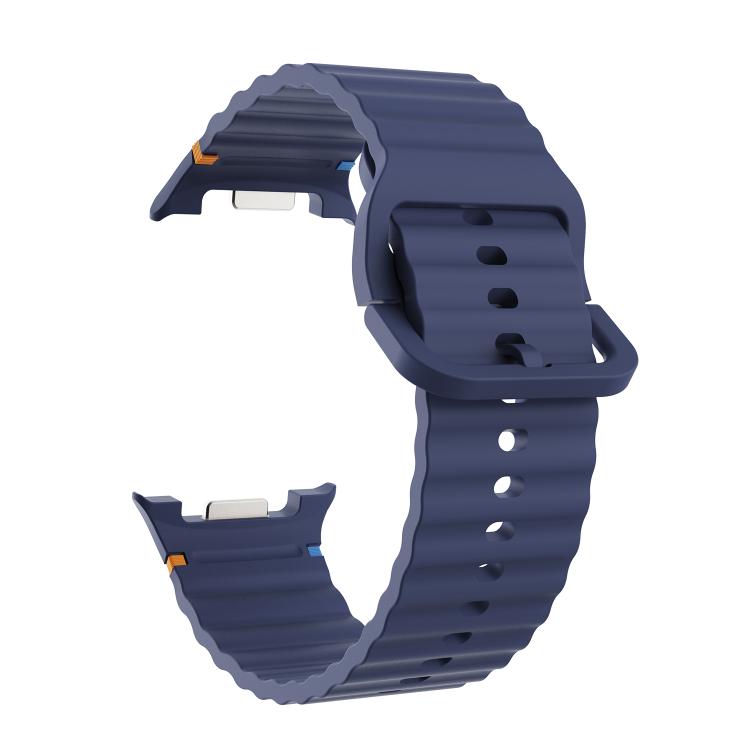 For Samsung Galaxy Watch8 44mm Diamond Bezel and Wavy Grain Stitched Color Buckle Silicone Watch Band(Midnight Blue Black) - Watch Bands by buy2fix | Online Shopping UK | buy2fix