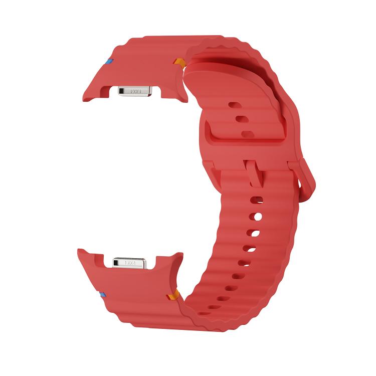 For Samsung Galaxy Watch8 40mm Diamond Bezel and Wavy Grain Stitched Color Buckle Silicone Watch Band(Red Silver) - Watch Bands by buy2fix | Online Shopping UK | buy2fix