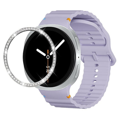 For Samsung Galaxy Watch8 40mm Diamond Bezel and Wavy Grain Stitched Color Buckle Silicone Watch Band(Purple Silver) - Watch Bands by buy2fix | Online Shopping UK | buy2fix