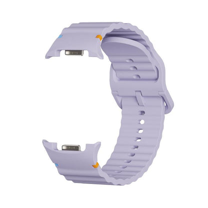 For Samsung Galaxy Watch8 40mm Diamond Bezel and Wavy Grain Stitched Color Buckle Silicone Watch Band(Purple Silver) - Watch Bands by buy2fix | Online Shopping UK | buy2fix
