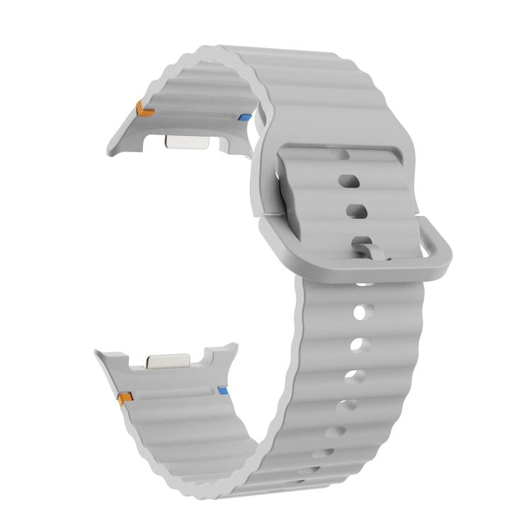 For Samsung Galaxy Watch8 40mm Diamond Bezel and Wavy Grain Stitched Color Buckle Silicone Watch Band(Gray Silver) - Watch Bands by buy2fix | Online Shopping UK | buy2fix